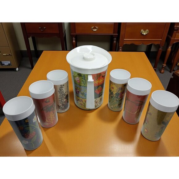 vintage 1970s west bend thermoserv plastic pitcher and 6 drinking cups ((list on - Picture 2 of 7